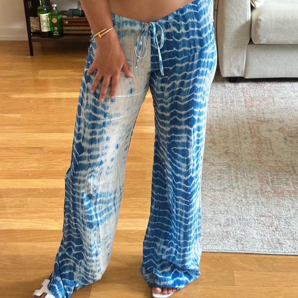 Gold Zebra Blue and White Tie Dye Drawstring Pants